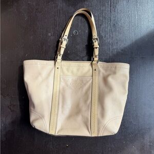 Coach Pale Yellow Beige East West Leather Tote Shoulder Bag